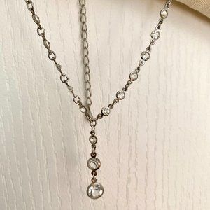 Vintage Silver Tone Necklace with Transparent Bead Detail